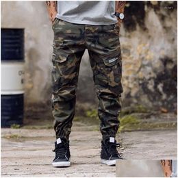 Men'S Pants Mens Cargo Black Camouflage Jogging Zipper Overalls Beam Foot Trousers Irregar Hip Hop Drop Delivery Apparel Clothing Dhqgv