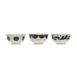 Bowls Desert Fields 6.5" White Porcelain Bowl With Handpainted Blue & Brown Pattern (Set Of 3 Patterns) Cups Ceramica