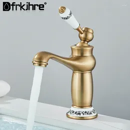 Bathroom Sink Faucets Brass Basin Faucet Deck Mounted And Cold Water Taps Single Handle Hole Washsink Mixer Ceramic Pattern