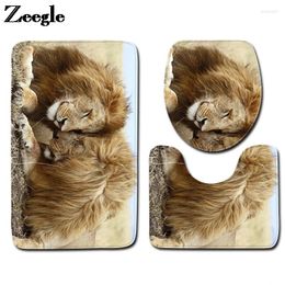 Bath Mats 3D Lion Print Mat Bathroom Carpet Rug Home Decoration Set Toilet Seat Cushion And Anti-slip Foot