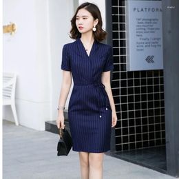 Party Dresses Woman 2024 Summer Elegant Blue Uniform Styles Dress For Women Business Work Wear Ladies Career Interview