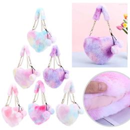 Totes Women Furry Shoulder Bag Tie Dye Love Heart Hobo Gradient Colour Handbag Plush Underarm Winter Commuting