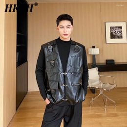 Men's Vests HKSH Tide Dark Spring Autumn PU Motorcycle Vest Male Minority Aircraft Buckle Design Handsome Punk Waistcoat HK0089