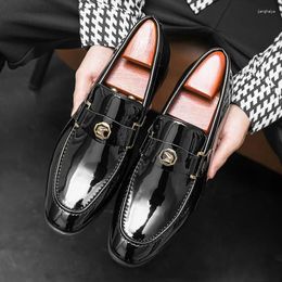 Casual Shoes Loafers Men PU Solid Metal Buckle Decoration Comfortable Business Dress Fashion Classic Large Size 38-47