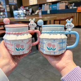 Mugs 350ml Cartoon Tulip Ceramic Mug Children's Coffee Milk Handle Cup With Spoon And Lid Home Office Drinking 1pcs