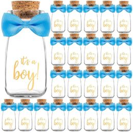 Storage Bottles It's A Boy Milk Glass With Ribbons And Stickers Vintage Baby Shower Favors For Guests Table Centerpieces