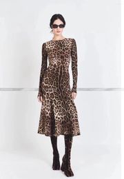 Casual Dresses 2024 Spring Summer Positioning Print Waist Wrapping Slimming Leopard Pattern Fishtail Dress