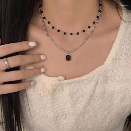 Chains 2024 Fashion Luxury Black Crystal Glass Bead Chain Choker Necklace For Women Flower Lariat Lock Collar Gifts