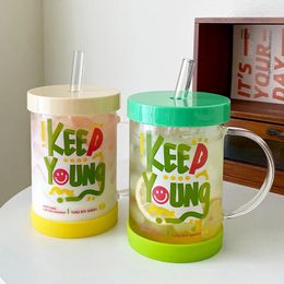 Wine Glasses 1000ml Glass Cup With Lid And Straw Cute Big Bubble Tea Cold Coffee Mug Cups For Drinks Water Milk Juice Beer