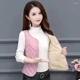 Women's Vests Autumn And Winter Down Cotton Vest Light Thin Warm Korean Version Short Pink Slim Fit All-Match Large Size