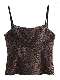 Women's Tanks Fashion Leopard Print Suspender Vest Top Women 2024 Spring Patchwork Lace Camisole Blouse Chic Lady Sexy Backless Underwear