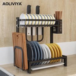 Kitchen Storage SH AOLIVIYA Desktop Dish Rack Stainless Steel Drain Dishes And Kitchenware Finishing Racks Cabinet Organise