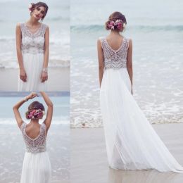 Dresses Sparkly Bohemian Beach Wedding Dress Silk Chiffon Hand Beaded Crystal Bling Boho Vestido De Novia White Ivory Bridal Gowns