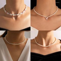 Choker Luxury Pearl Shell Butterfly Pendant Necklace Elegant Trend Clavicle Chain For Women 2024 Fashion Jewellery Accessories