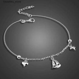 Anklets 925 sterling silver Simple Heart Anklets Barefoot Crochet Sandals Foot Jewellery Leg New Anklets On Foot Ankle s For Women L46