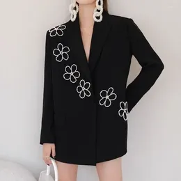 Women's Jackets Retro Niche Beaded Flower Loose Jacket Female 2024 Spring Design Coat Casual All-match Tops Pearl Diamond-encrusted Suit