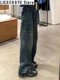 Women's Jeans 2024 Women Vintage Washed Streetwear Straight Wide Leg Pants Baggy Woman Denim Trousers Grunge For Overalls