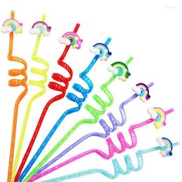 Drinking Straws 24Pcs Mixed Colour Flexible Bendable Cartoon Cocktail Straw Disposable Party Table Decor Bar Accessories