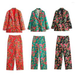 Women's Two Piece Pants 2024 Spring Casual Fashion Northeast Blossom Loose Suit Coat High Waist Straight Leg Set