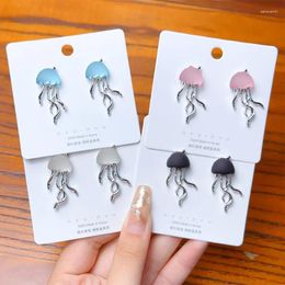 Stud Earrings Personality Jellyfish Korean Fashion Design Sweet Cool Matte Candy Colour Crystal Metal Wholesale