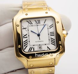 WGSA0029 Yellow Gold Large Square Mens Watch 8215 Automatic Movment White Dial Sapphire Crystal Luxury Wristwatch Classic Watches