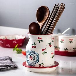 Storage Bottles Japanese Style Hand-painted Ceramic Chopstick Jar Drain Rack Spoon Tableware Tool Home Kitchen Tank