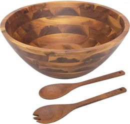 Bowls Salad Wooden Set Large Acacia Wood Serving Bowl For Fruits 12.5" Big With Ute