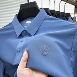 High End Brand Ice Silk Mens Seamless Short Sleeved Embroid Polo Shirt Lapel T-Shirt Korean Fashion Summer Mens Clothing 240402