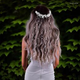 Hair Clips Elegant Bride Pearl Comb Tassels Beads Wedding Accessories Women Jewellery Vine Long Headband Bands