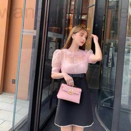 Basic & Casual Dresses designer Miu's Pink Eugen Embroidered Doll Neck Bubble Sleeves Dress Princess Short Skirt Live Women's Wear 9Z77