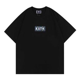 Trendy Niche Brand Kith Moroccan Blue Cashew Flower Totem Short Sleeved Mens and Womens Sports Pullover T-shirt Tee