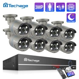 System Techage 8CH 3MP POE Security Camera System NVR Kit Two Way Audio AI IP Camera Human Detect Outdoor Video Recorder Surveillance