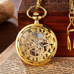 Pocket Watches Vintage Necklace Steampunk Skeleton Mechanical Fob Pocket Clock Pendant Hand-winding Men Women Chain Gift L240402