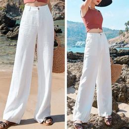 Women's Pants 2024 Summer Wide Leg Korean Fashion Cotton And Linen Straight Casual Loose Full Length For Women Q114