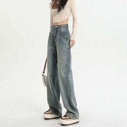 Jeans Womens 2024 Frühlings-/Sommer Neuer Hochtüben -Weitbein schmaler Ausgabe gestickt gerade Rohr lose und schlanker Schlankbodenschlepphosen