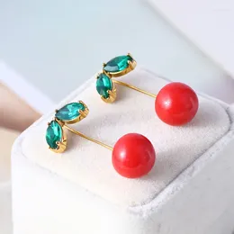 Dangle Earrings European And American Simple Fashion Red Lovely Cherry Inlaid Green Gem Earring Female