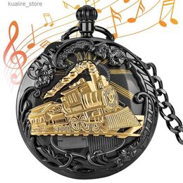 Pocket Watches Hollow Handle Music Quartz Pocket Plays Music Focus Chain Clock Motorcycle Collection Best Gift for Men L240402