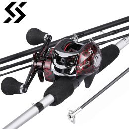 Cameras Sougayilang 4 Sections 198cm Lure Fishing Rod and 7.2:1 Gear Ratio Baitcasting Reel Glass Fibre Rod Combo Travel Fishing Sets