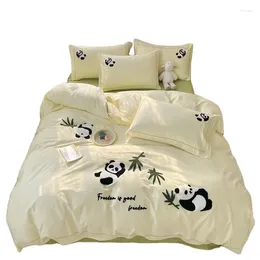 Bedding Sets Cotton Towel Embroidered Naughty Panda Series Four-piece Set 1.2m Bed Sheet Model Three-piece