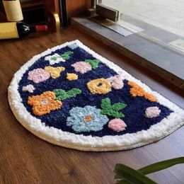 Carpets Non-slip Semi-circle Rug Thick Semicircle Floor Mat Boho Flower Cartoon Panda Pattern For Bathroom Kitchen Bedroom Room