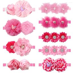 Dog Apparel 30pcs Valentine's Day Accessories Slidable Bowtie Pink Gril Flower Collar Pet Small Bow Tie