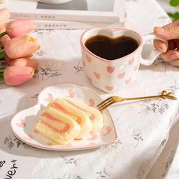 Mugs 1set Cute Heart Ceramic Mug With Plate Heat Resisting Reuseful Water Cup And Dish For Tea Juice Milk Drinking