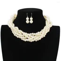 Chains Personality Multi-layer White Pearl Bead Woven Necklace Sorority Ladies Wedding Party Jewellery Choker Set