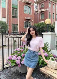 Skirts designer Shenzhen Nanyou High end MIU Home Spring/Summer Fashionable Versatile Light Blue Wash Water Ling Grid Design Denim Skirt BPAT