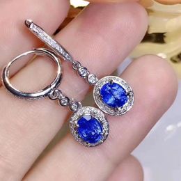 Stud Earrings Natural Blue Sapphire For Women Silver Fine Jewelry Real 925 Certified Gem Party Gift Birthstone