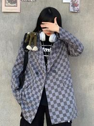 Women's Jackets Streetwear Fashion Gothic Harajuku Checkerboard Plaid Women Coat Spring Autumn Vintage Full Sleeve Splicin Loose Casual