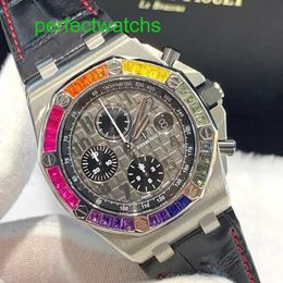 Top AP Wrist Watch Royal Oak Series 26470ST.OO.A104CR.01 Mens Watch with Rainbow Ring Behind