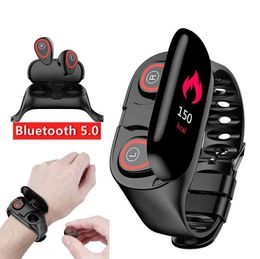 2020 2 in 1 waterproof smart watch Heart Rate Monitor Bluetooth earphone Fitness Tracker Blood Pressure smart watches for android 9108838