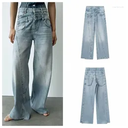 Women's Jeans 2024 Double-layer Waistband Wide Leg High Waist Mopping Trousers