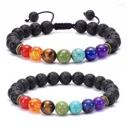 Strand Colorful Natural Gemstone Beads Stretch Bracelet 8mm Tiger Eye Stone Amethyst Lava Bracelets For Men And Women Gift